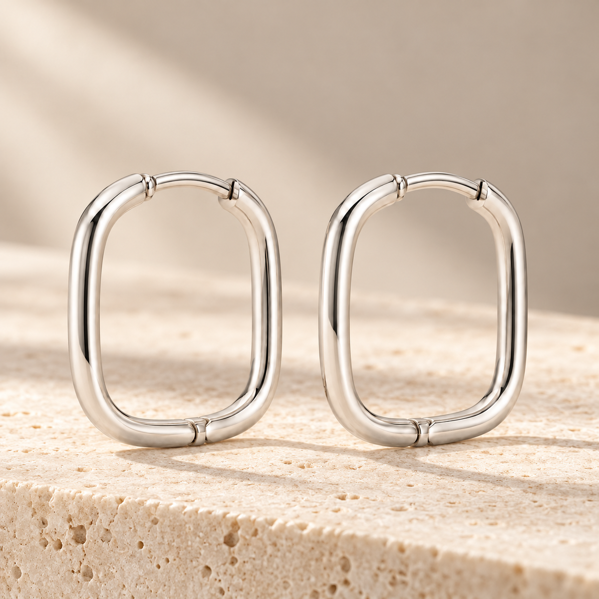 Avelissesw Silver-Tone Rounded Square Hoop Earrings