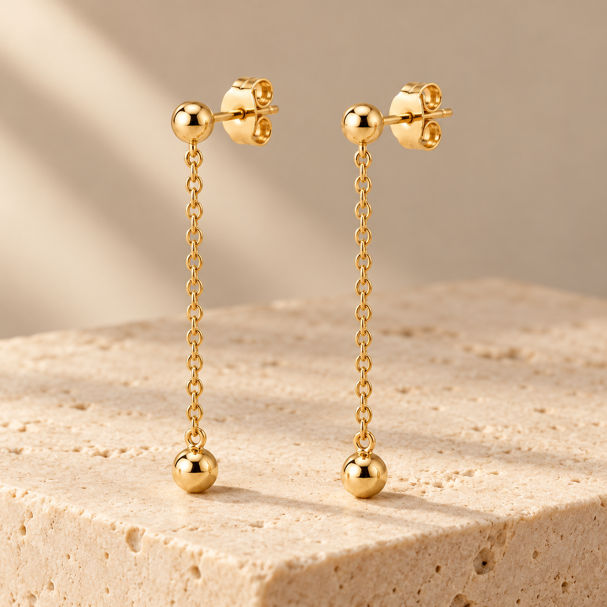 Avelissesw Gold-Tone Chain Drop Ball Stud Earrings