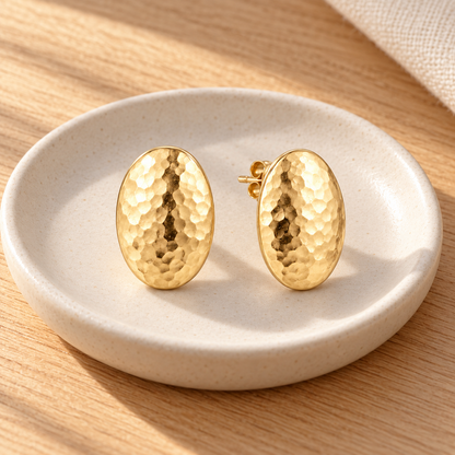 Avelissesw Gold-Tone Hammered Oval Stud Earrings