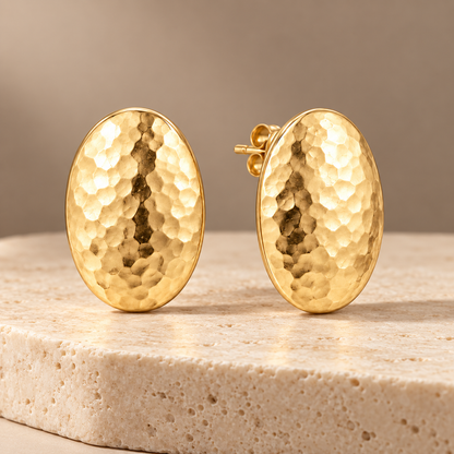 Avelissesw Gold-Tone Hammered Oval Stud Earrings