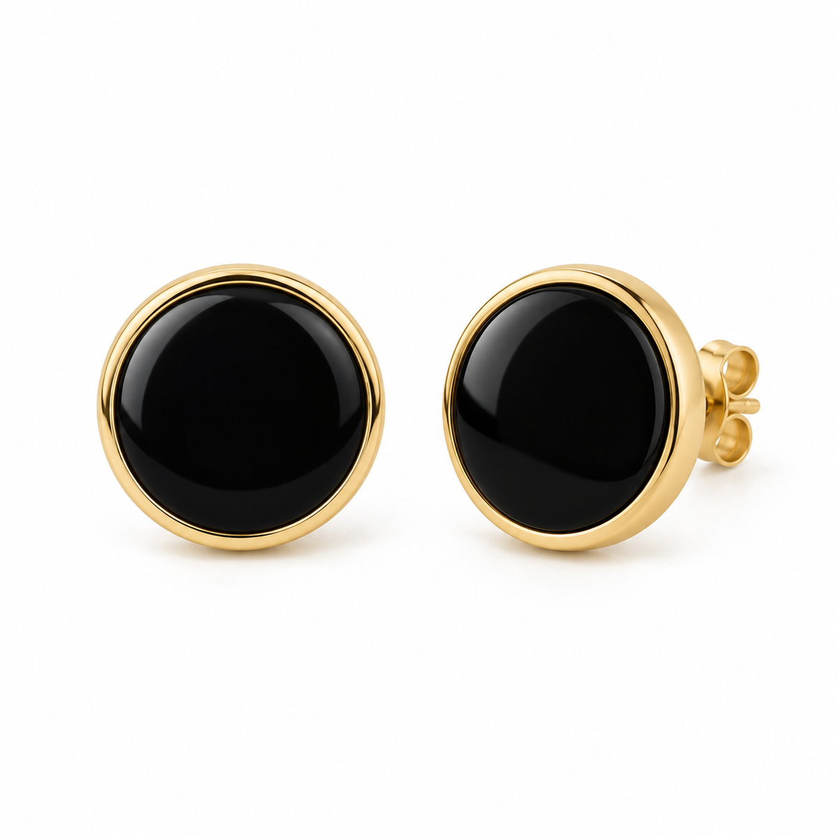 Avelissesw Gold-Tone Black Stone-Look Round Stud Earrings