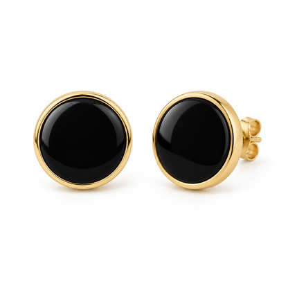 Avelissesw Gold-Tone Black Stone-Look Round Stud Earrings