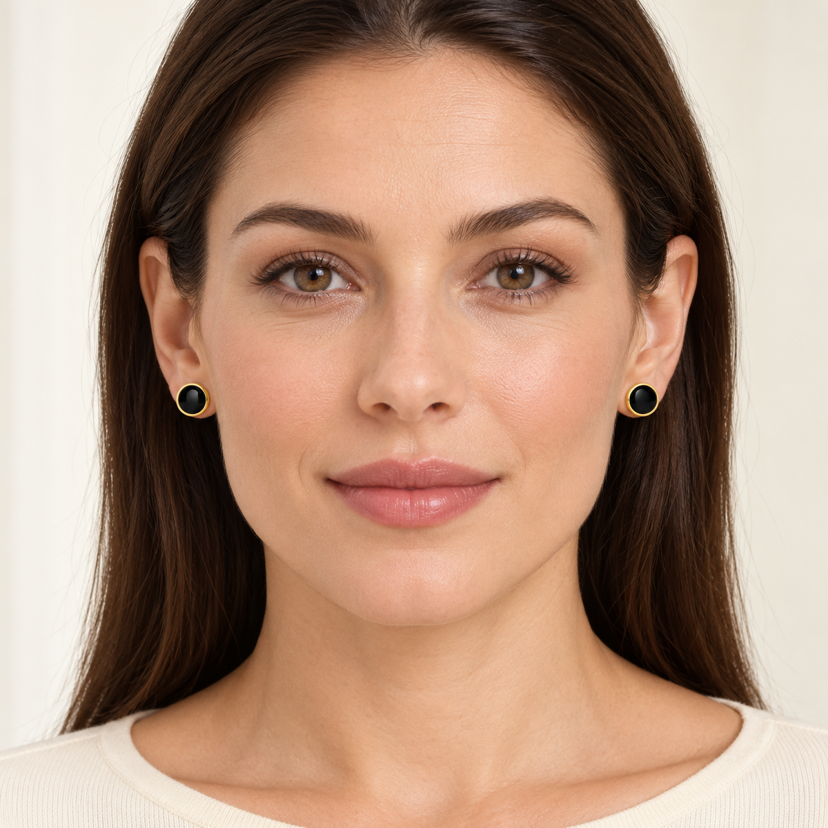 Avelissesw Gold-Tone Black Stone-Look Round Stud Earrings