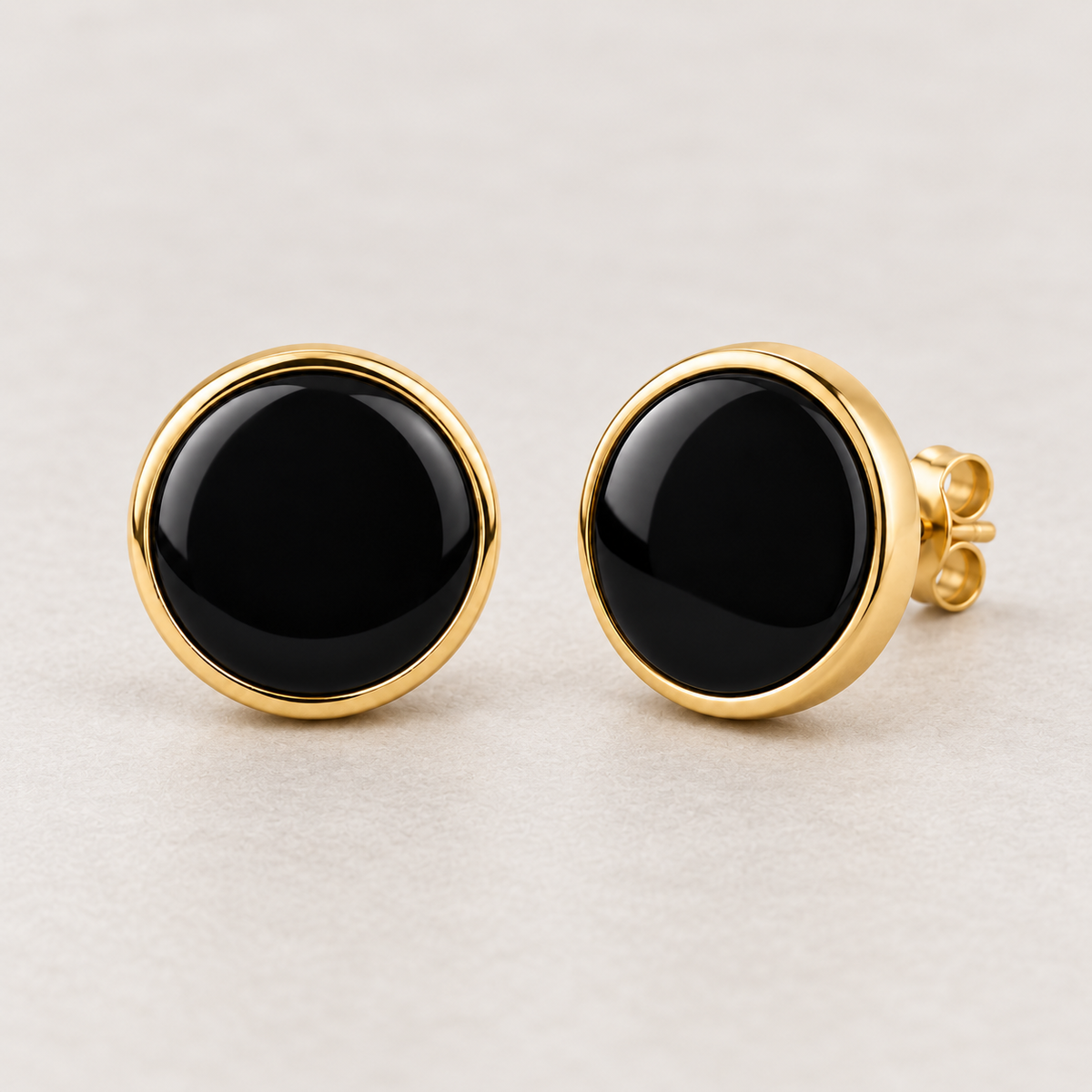Avelissesw Gold-Tone Black Stone-Look Round Stud Earrings