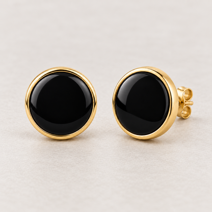 Avelissesw Gold-Tone Black Stone-Look Round Stud Earrings