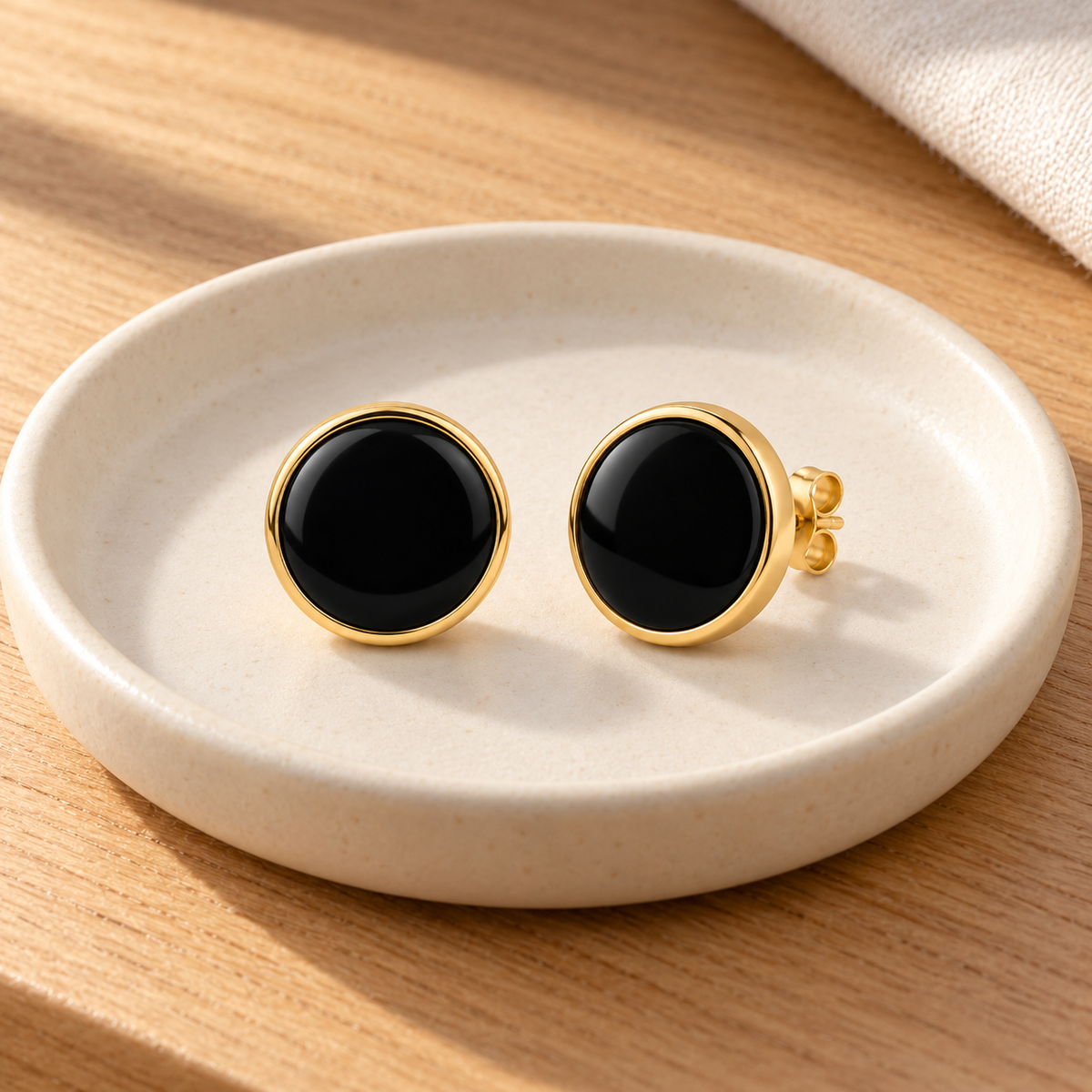 Avelissesw Gold-Tone Black Stone-Look Round Stud Earrings