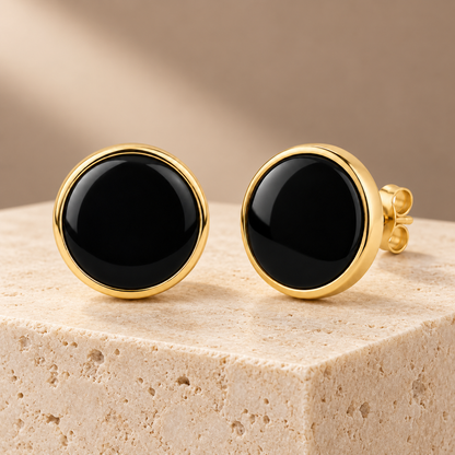 Avelissesw Gold-Tone Black Stone-Look Round Stud Earrings