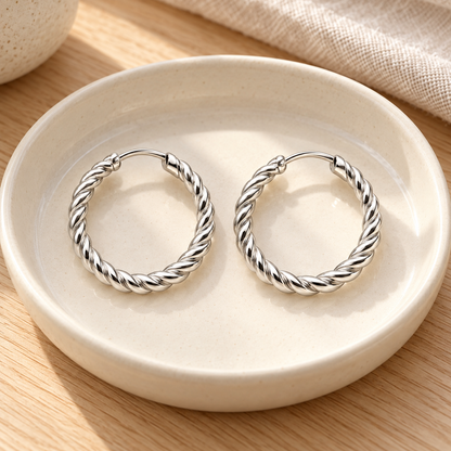 Avelissesw Silver-Tone Twisted Hoop Earrings