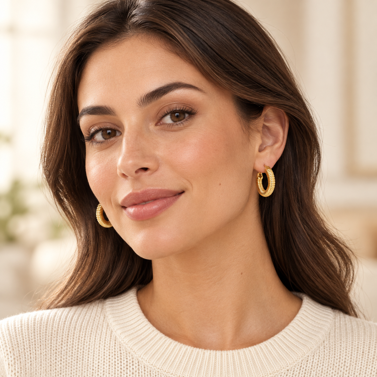 Avelissesw Gold-Tone Ribbed Hoop Earrings