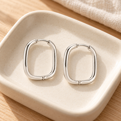 Avelissesw Silver-Tone Rounded Square Hoop Earrings