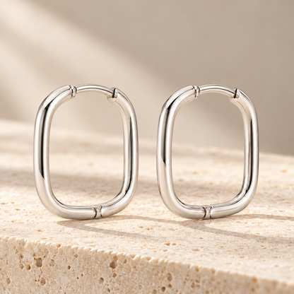 Avelissesw Silver-Tone Rounded Square Hoop Earrings