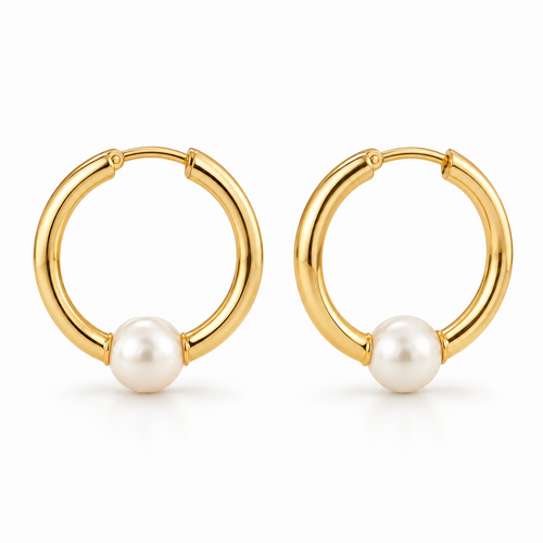Avelissesw Gold-Tone Pearl-Look Hoop Earrings