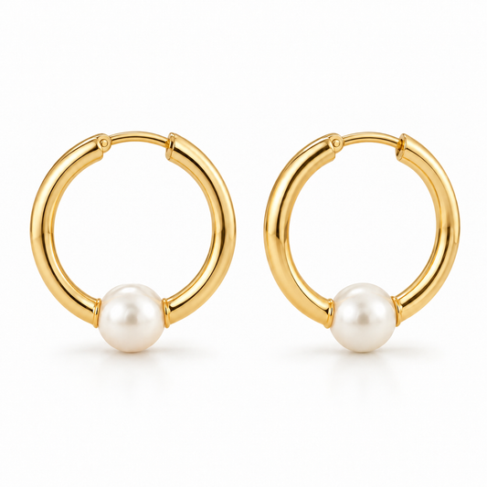 Avelissesw Gold-Tone Pearl-Look Hoop Earrings