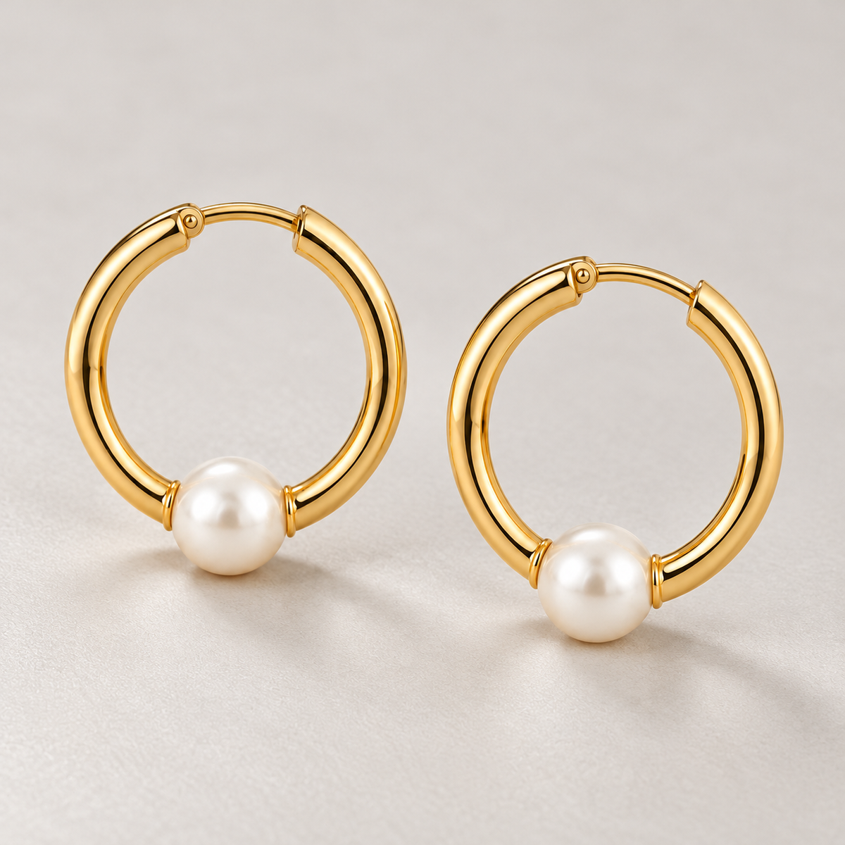 Avelissesw Gold-Tone Pearl-Look Hoop Earrings