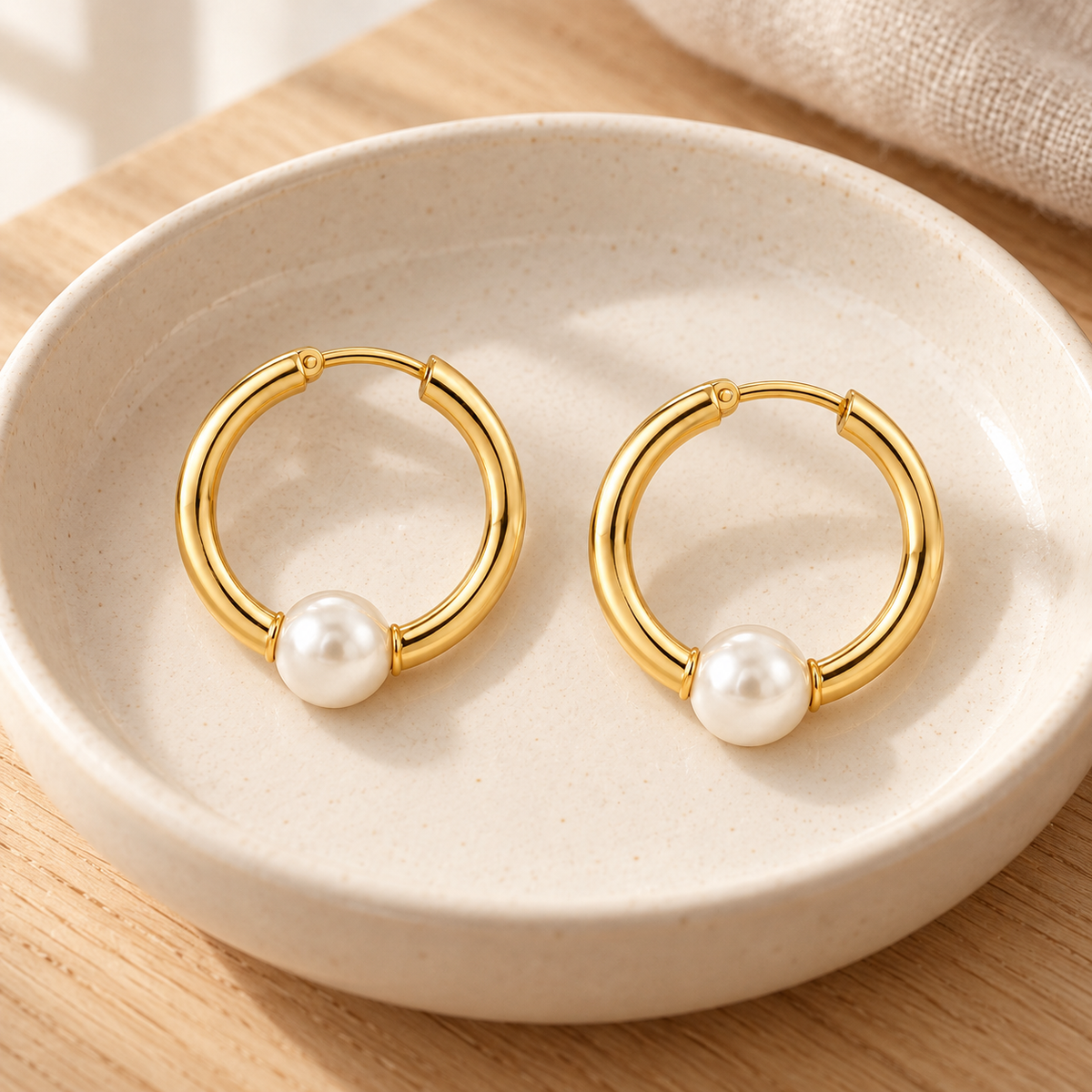 Avelissesw Gold-Tone Pearl-Look Hoop Earrings