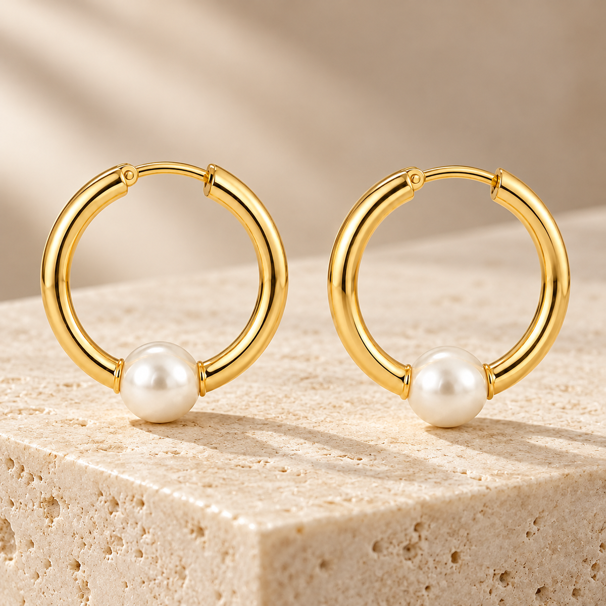 Avelissesw Gold-Tone Pearl-Look Hoop Earrings