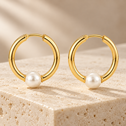 Avelissesw Gold-Tone Pearl-Look Hoop Earrings