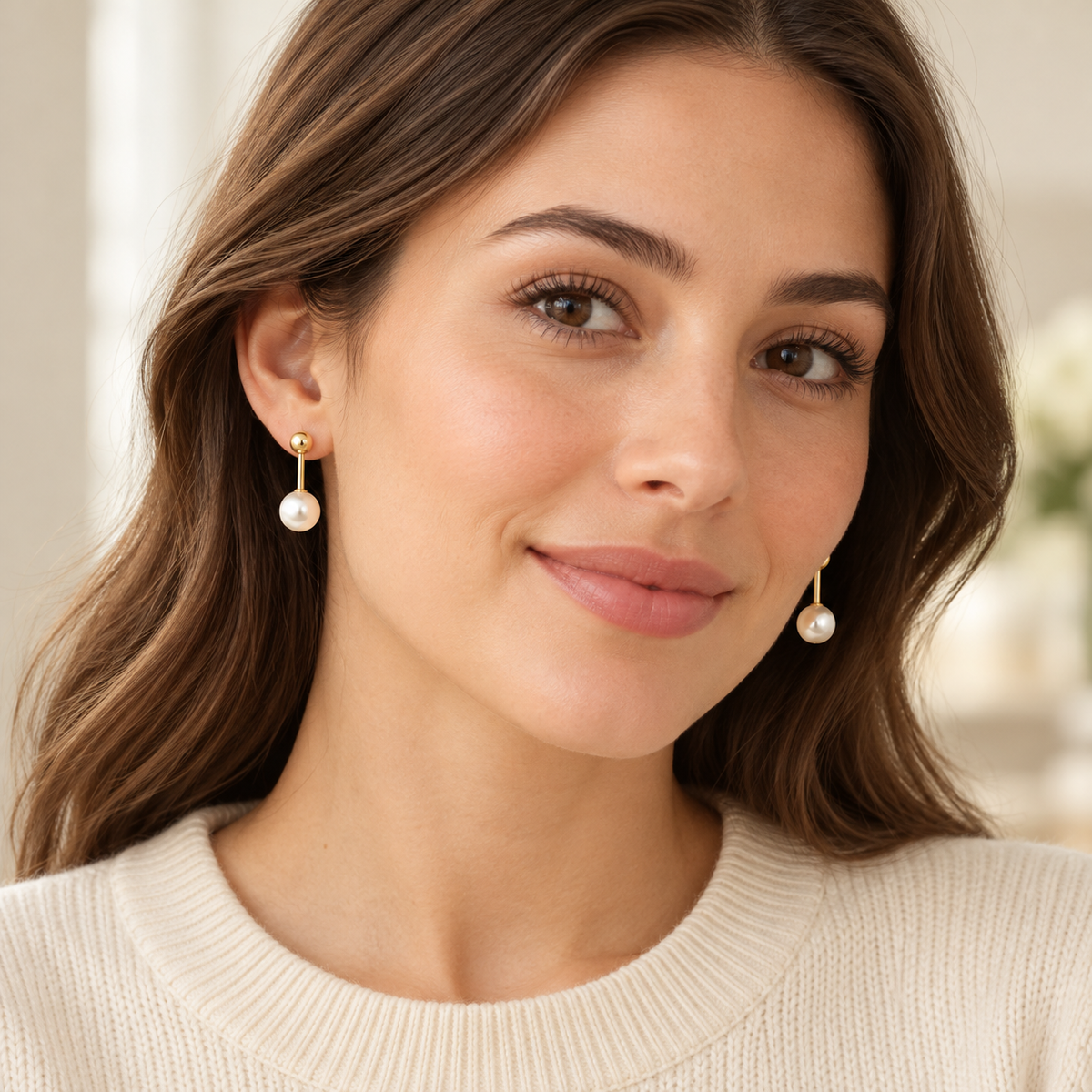 Avelissesw Gold-Tone Pearl-Look Drop Stud Earrings