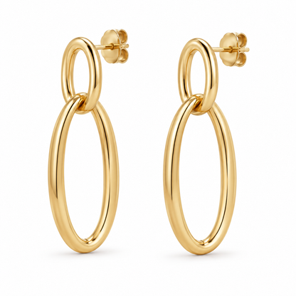 Avelissesw Gold-Tone Double Oval Link Dangle Stud Earrings