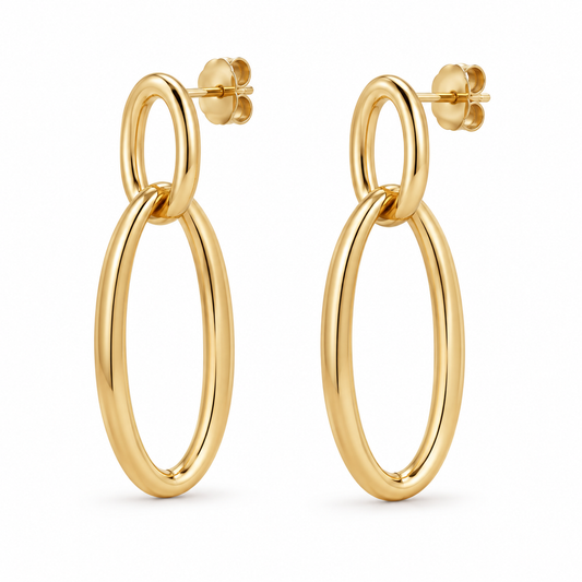 Avelissesw Gold-Tone Double Oval Link Dangle Stud Earrings