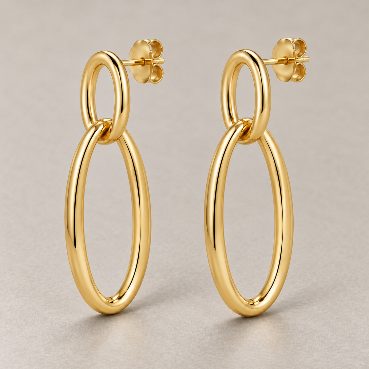 Avelissesw Gold-Tone Double Oval Link Dangle Stud Earrings