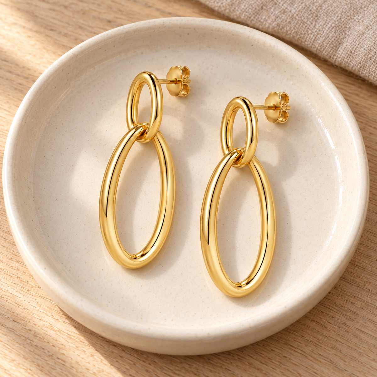 Avelissesw Gold-Tone Double Oval Link Dangle Stud Earrings