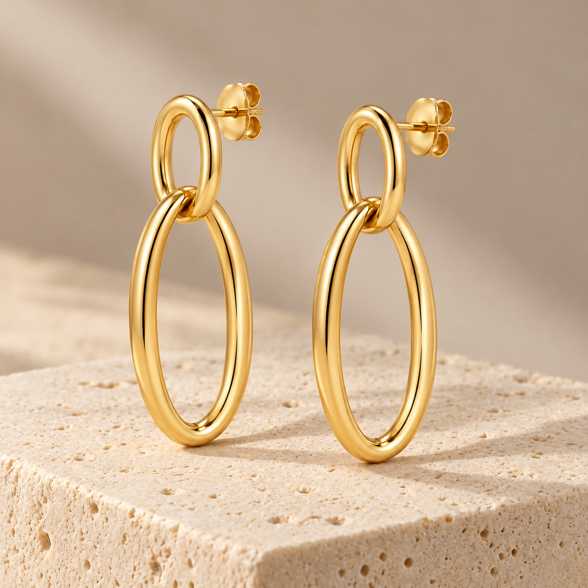 Avelissesw Gold-Tone Double Oval Link Dangle Stud Earrings