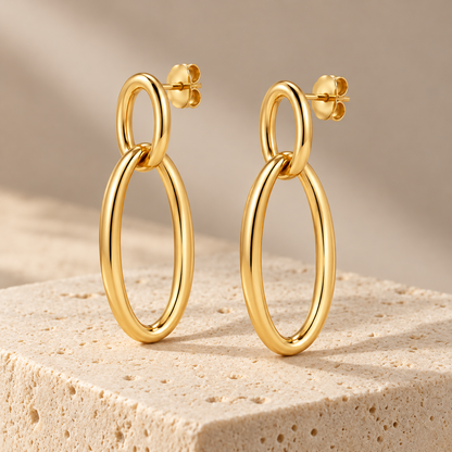 Avelissesw Gold-Tone Double Oval Link Dangle Stud Earrings