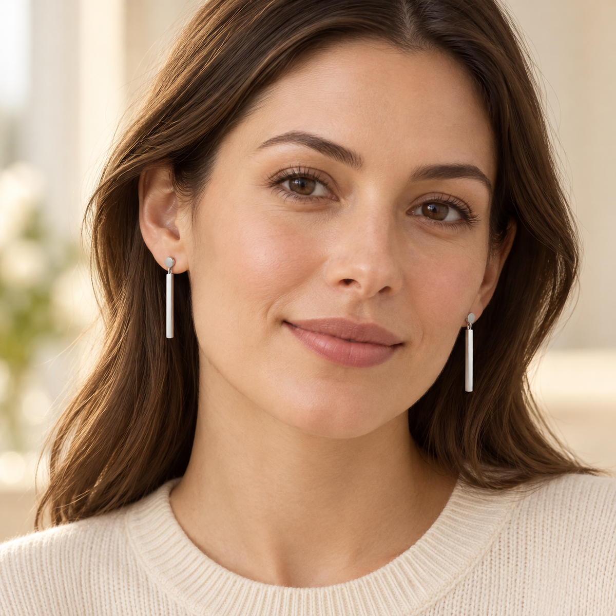 Avelissesw Silver-Tone Minimal Bar Dangle Stud Earrings