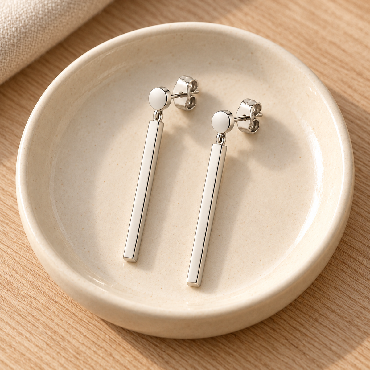 Avelissesw Silver-Tone Minimal Bar Dangle Stud Earrings