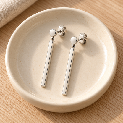 Avelissesw Silver-Tone Minimal Bar Dangle Stud Earrings