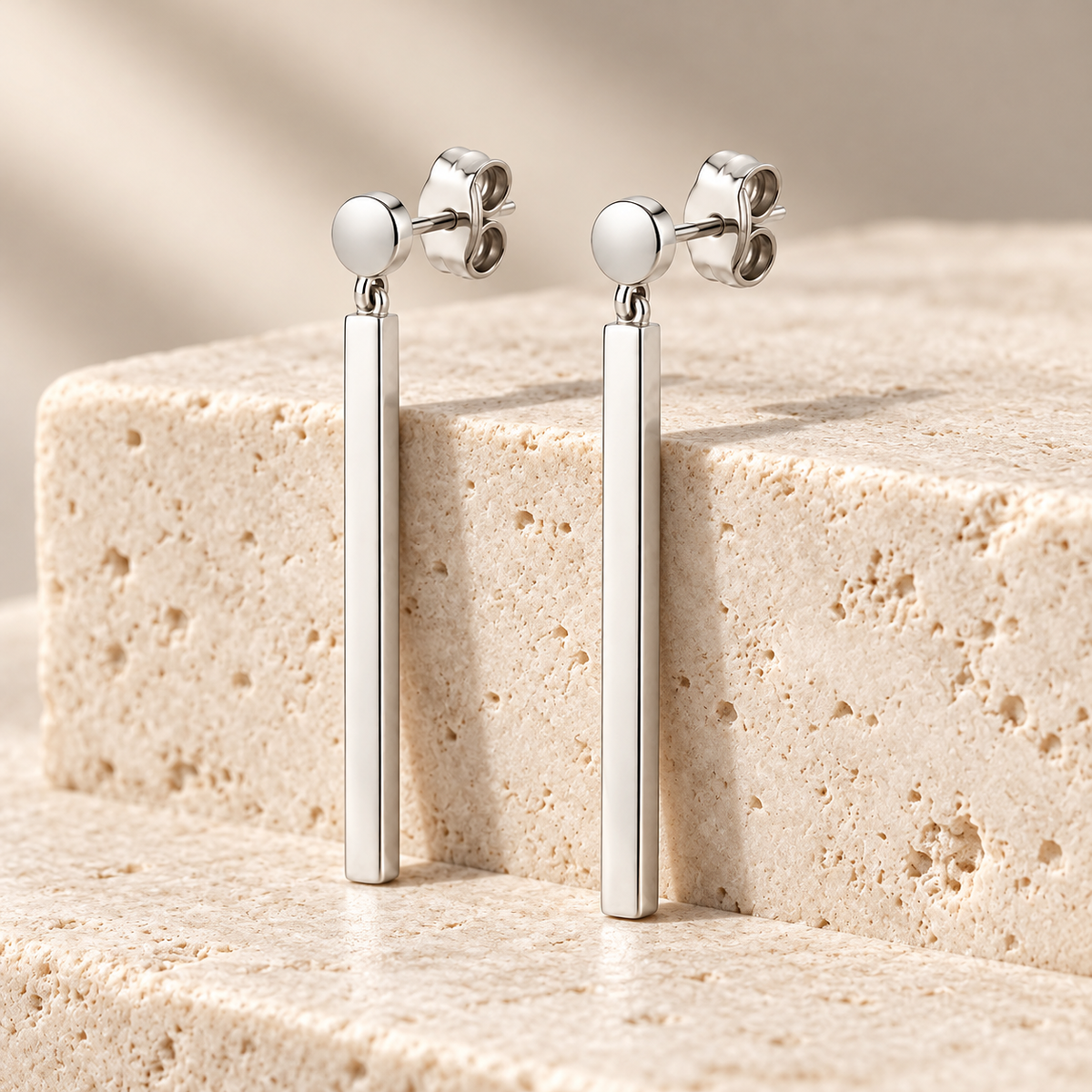 Avelissesw Silver-Tone Minimal Bar Dangle Stud Earrings