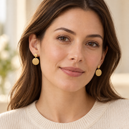 Avelissesw Gold-Tone Double Disc Dangle Stud Earrings