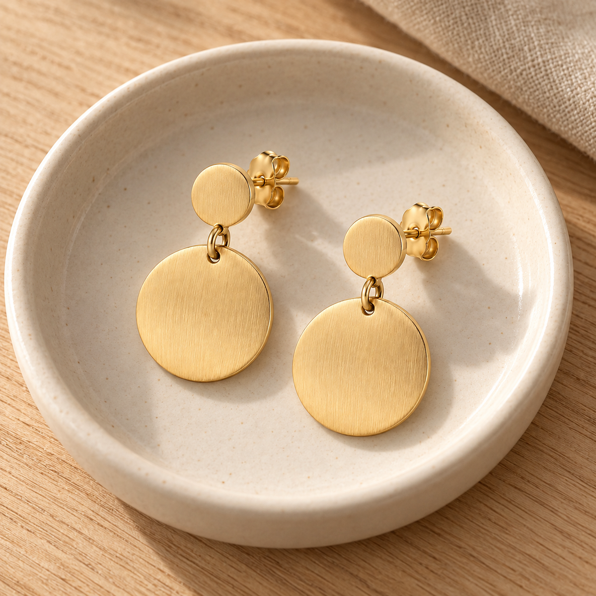 Avelissesw Gold-Tone Double Disc Dangle Stud Earrings
