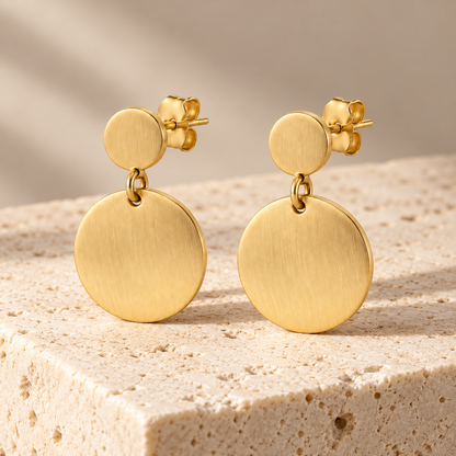 Avelissesw Gold-Tone Double Disc Dangle Stud Earrings