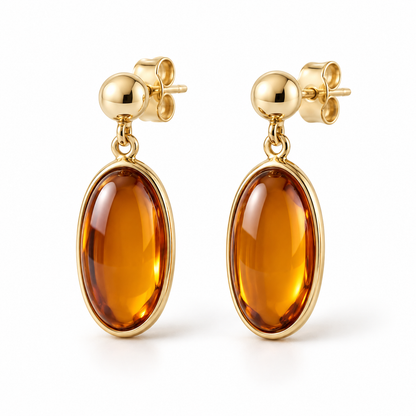 Avelissesw Gold-Tone Amber-Look Oval Dangle Stud Earrings