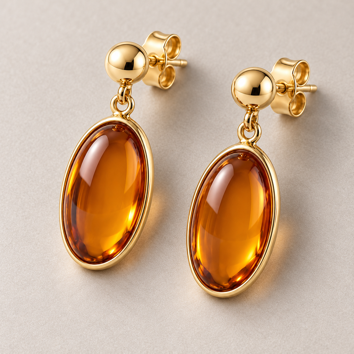 Avelissesw Gold-Tone Amber-Look Oval Dangle Stud Earrings