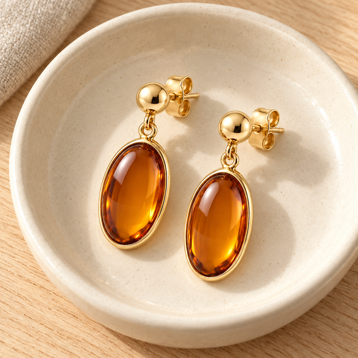 Avelissesw Gold-Tone Amber-Look Oval Dangle Stud Earrings