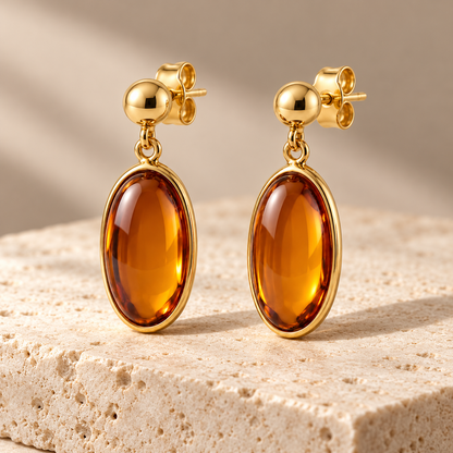 Avelissesw Gold-Tone Amber-Look Oval Dangle Stud Earrings