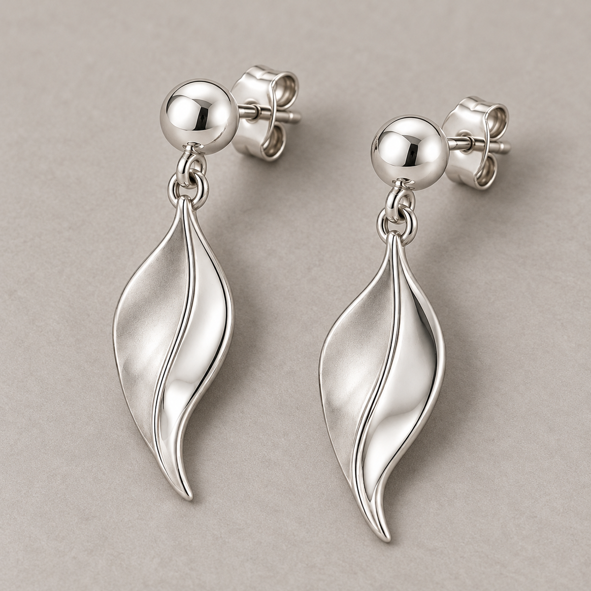 Avelissesw Silver-Tone Leaf-Shaped Dangle Stud Earrings