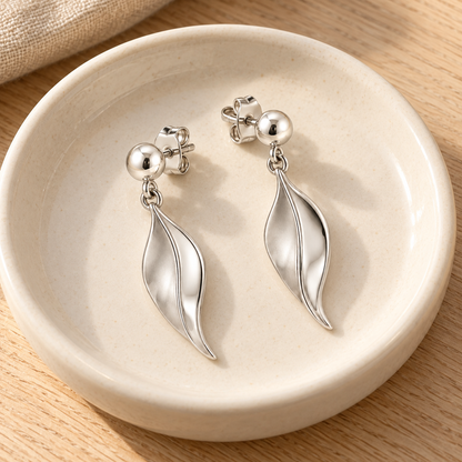 Avelissesw Silver-Tone Leaf-Shaped Dangle Stud Earrings