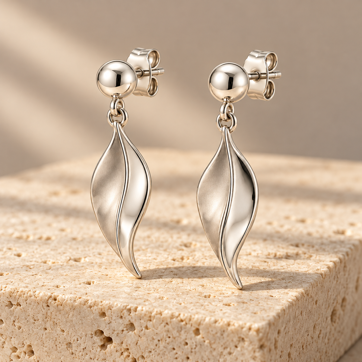 Avelissesw Silver-Tone Leaf-Shaped Dangle Stud Earrings