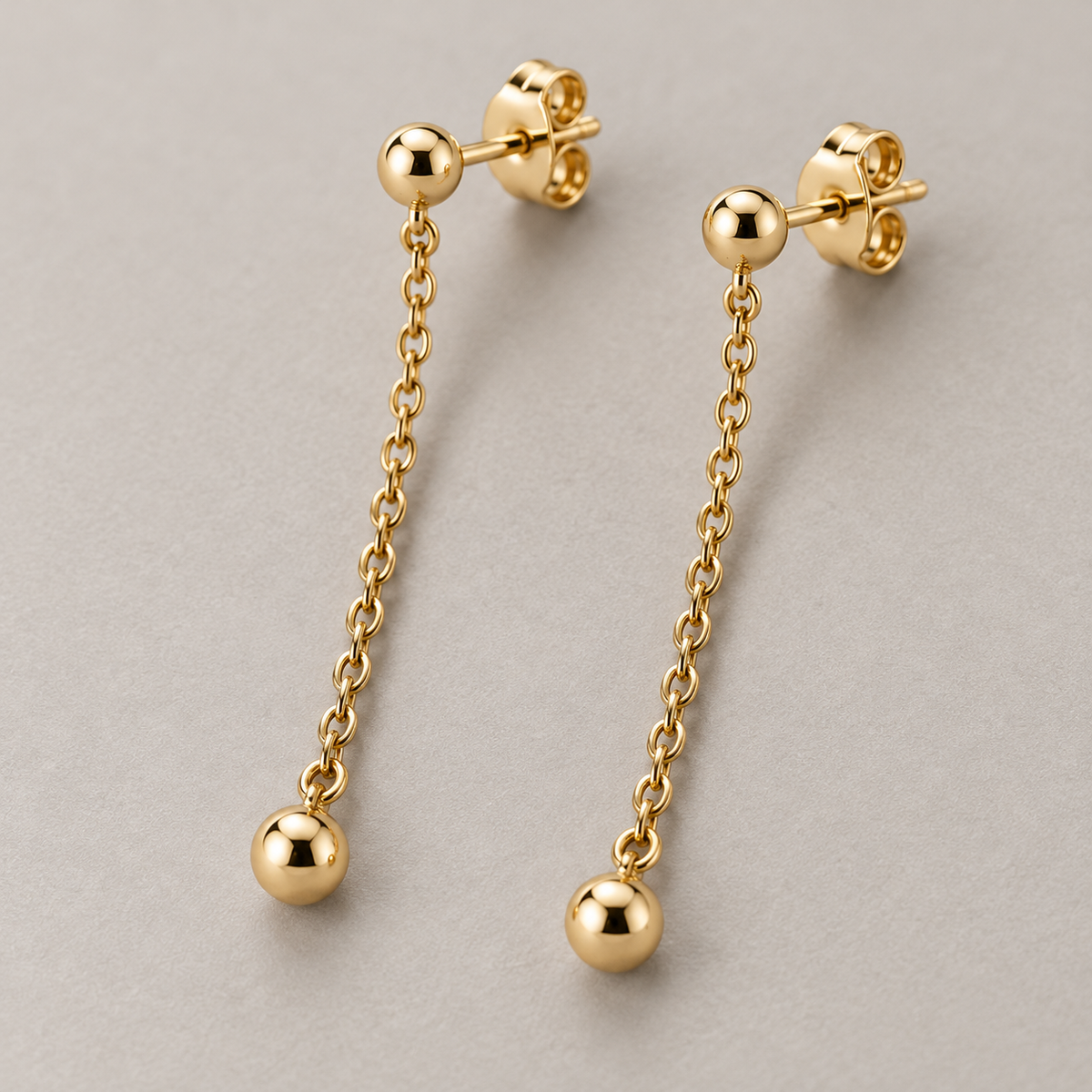 Avelissesw Gold-Tone Chain Drop Ball Stud Earrings