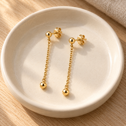 Avelissesw Gold-Tone Chain Drop Ball Stud Earrings